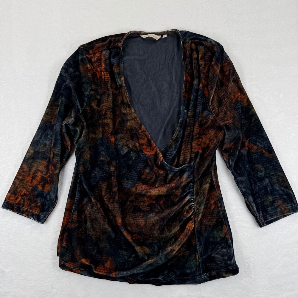 Soft Surroundings Womens XL Velvet Burnout Print Wrap Top 3/4 Sleeve